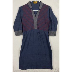 Vintage Aagor Bodoweave Handwoven Size Small Navy Fit And Flare Dress
